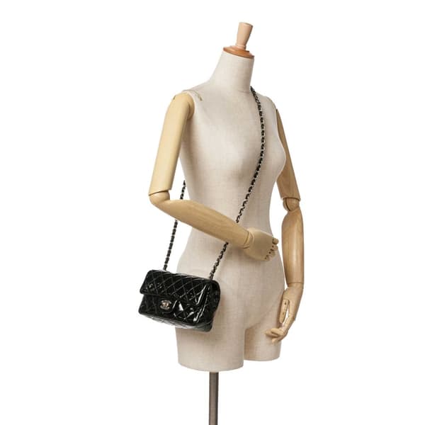 Pre-owned Chanel Mini Rectangular Classic Patent Single Flap Black