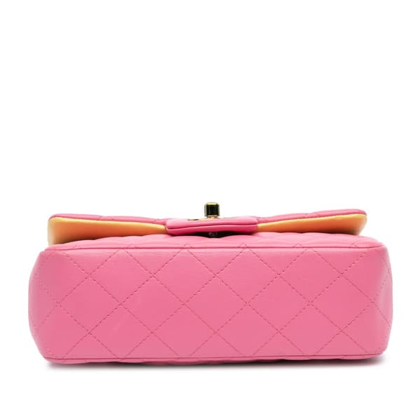 Pre-owned Chanel Mini Rectangular Classic Lambskin Rainbow Single Flap Pink