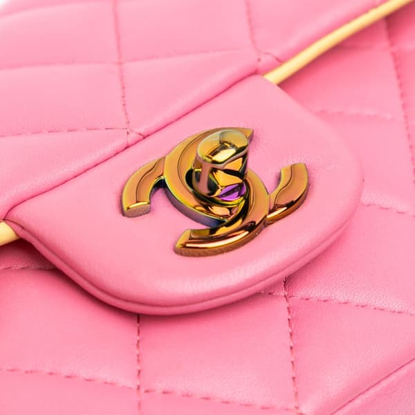 Pre-owned Chanel Mini Rectangular Classic Lambskin Rainbow Single Flap Pink