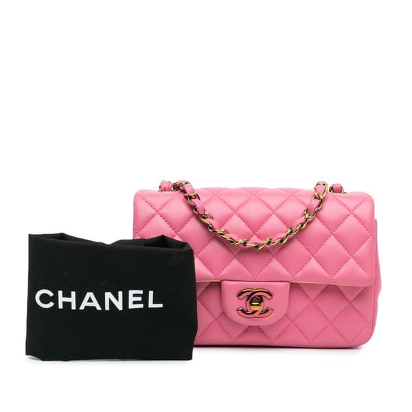 Pre-owned Chanel Mini Rectangular Classic Lambskin Rainbow Single Flap Pink