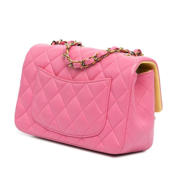 Pre-owned Chanel Mini Rectangular Classic Lambskin Rainbow Single Flap Pink