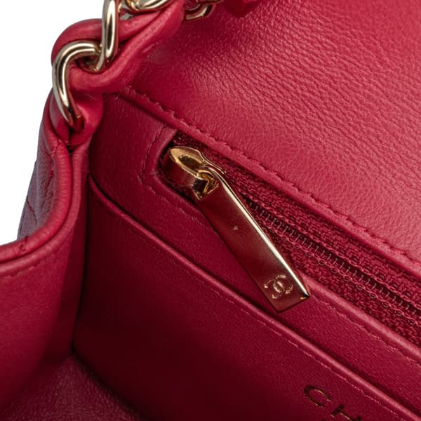 Pre-owned Chanel Mini Square Classic Lambskin Single Flap Pink