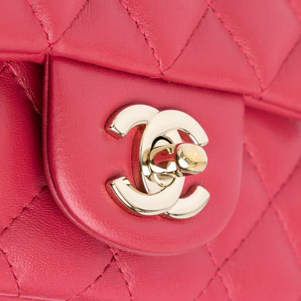 Pre-owned Chanel Mini Square Classic Lambskin Single Flap Pink