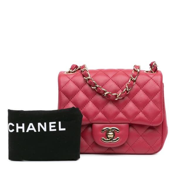 Pre-owned Chanel Mini Square Classic Lambskin Single Flap Pink