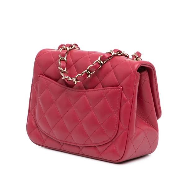 Pre-owned Chanel Mini Square Classic Lambskin Single Flap Pink