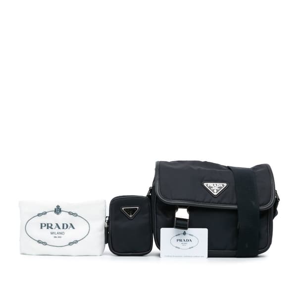 Pre-owned Prada Saffiano Trimmed Double Buckle Messenger Bag Blue