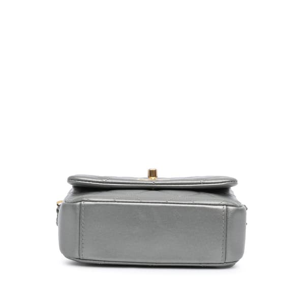 Pre-owned Chanel Mini Quilted Lambskin Side Note Flap Silver