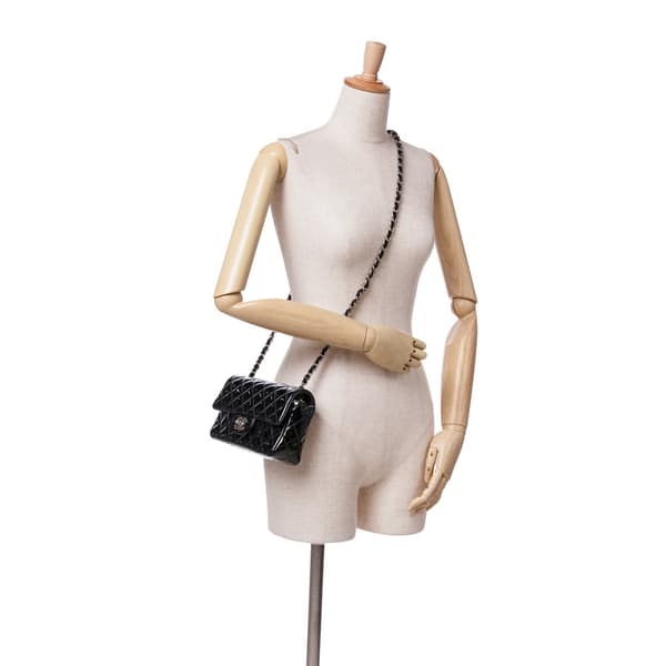 Pre-owned Chanel Mini Rectangular Classic Patent Single Flap Black