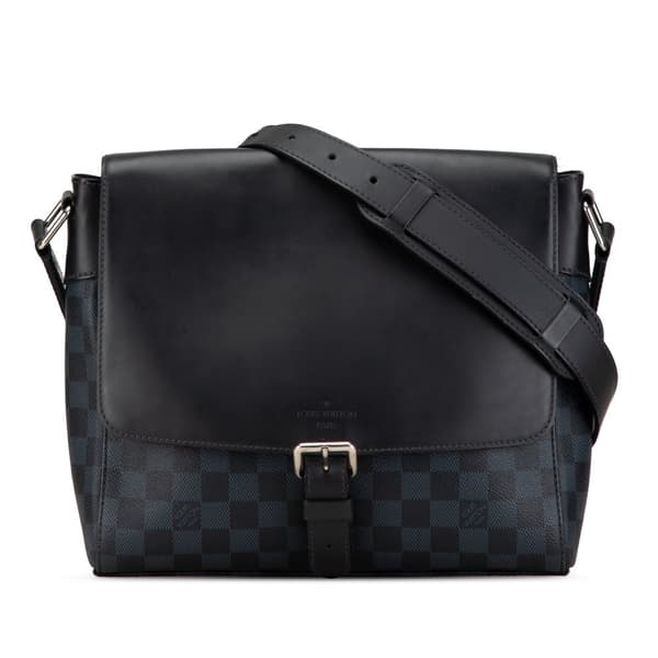 Pre-owned Louis Vuitton Damier Cobalt Newport Messenger PM Black