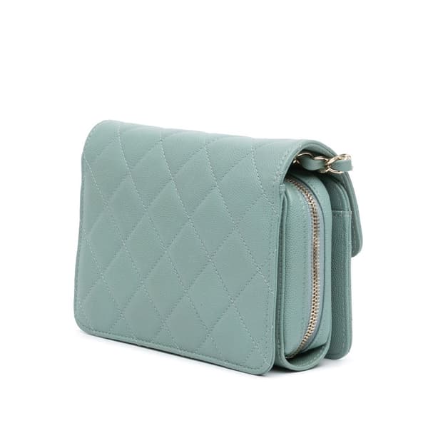 Pre-owned Chanel Mini Caviar Like a Wallet Flap Blue