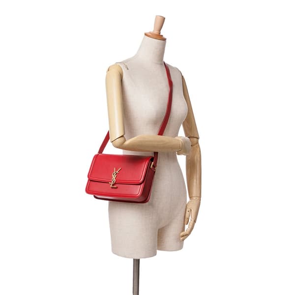 Pre-owned Saint Laurent Medium Calfskin Solferino Satchel In Box Red