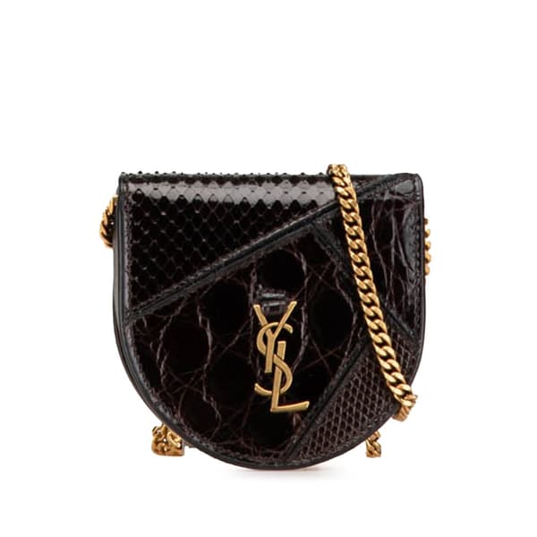 Pre-owned Saint Laurent Baby Python Leather Kaia Crossbody Brown
