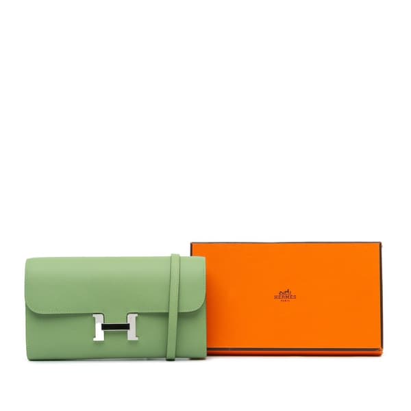 Pre-owned Hermès Epsom Constance Long To Go Wallet Green