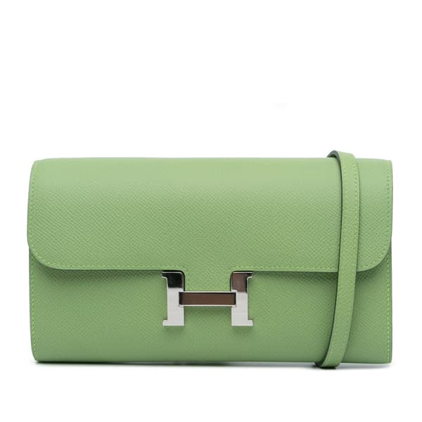 Pre-owned Hermès Epsom Constance Long To Go Wallet Green