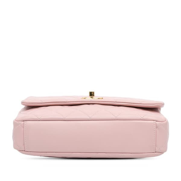 Pre-owned Chanel CC Quilted Lambskin Embellished Chain Flap Pink