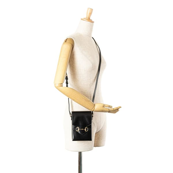 Pre-owned Gucci Mini Leather Horsebit 1955 Crossbody Black