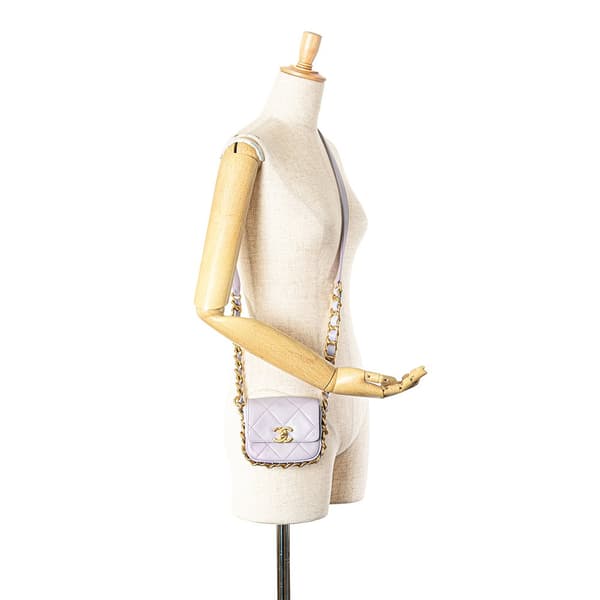 Pre-owned Chanel Mini Quilted Calfskin Framing Chain Flap Purple