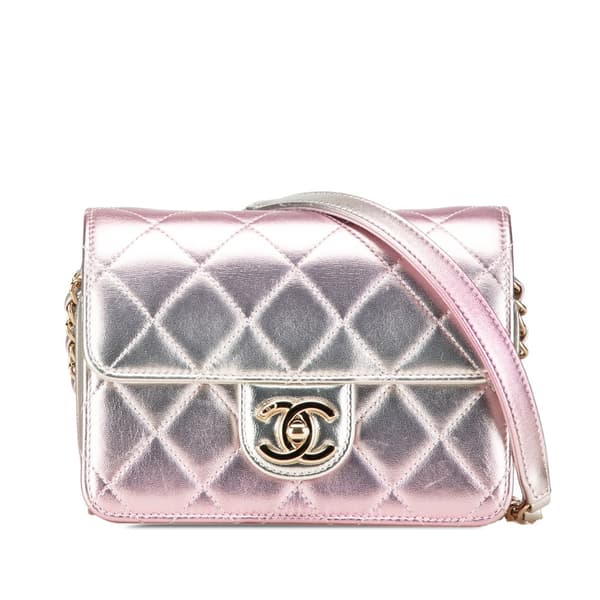 Pre-owned Chanel Mini Metallic Lambskin Like a Wallet Flap Bag Pink