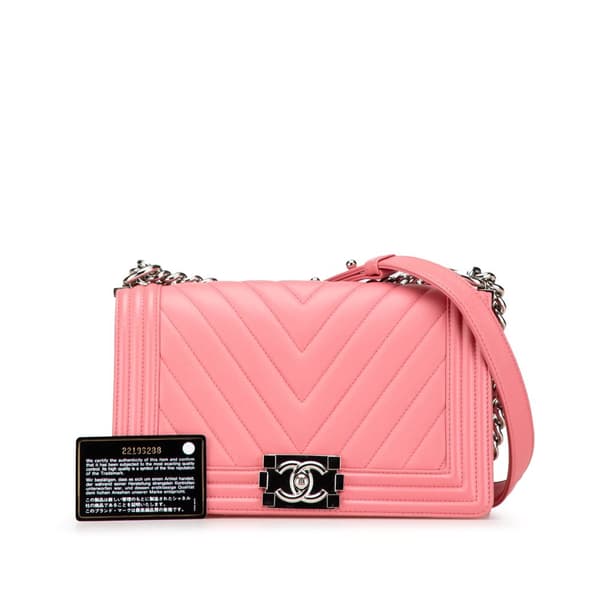 Pre-owned Chanel Old Medium Chevron Lambskin Boy Flap Pink