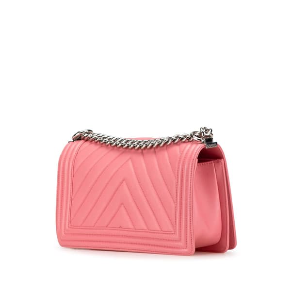 Pre-owned Chanel Old Medium Chevron Lambskin Boy Flap Pink