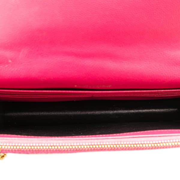 Pre-owned Saint Laurent Grain De Poudre Cassandre Envelope Wallet on Chain Pink