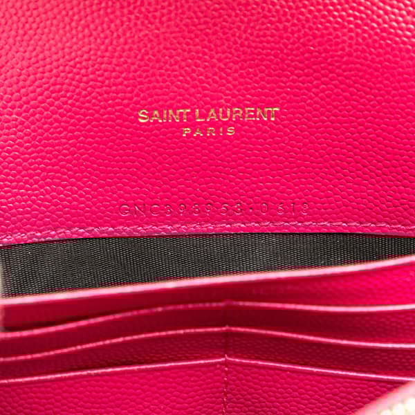 Pre-owned Saint Laurent Grain De Poudre Cassandre Envelope Wallet on Chain Pink