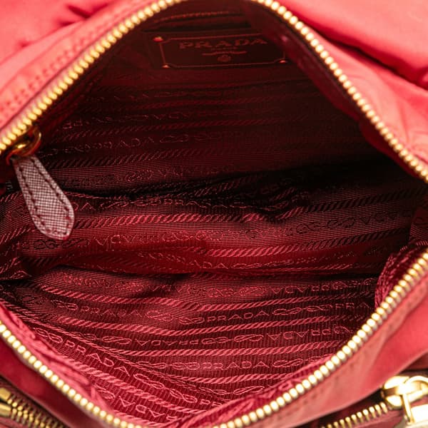 Pre-owned Prada Saffiano Trimmed Tessuto Zip Double Buckle Messenger Bag Red