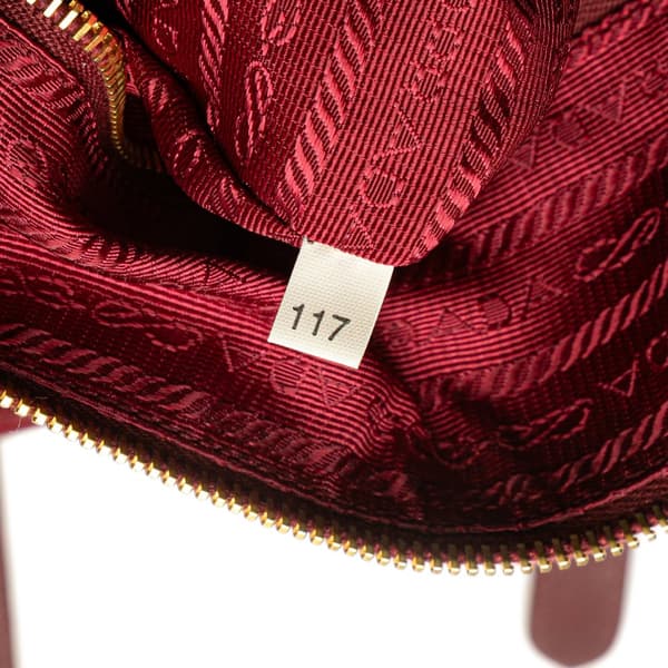 Pre-owned Prada Saffiano Trimmed Tessuto Zip Double Buckle Messenger Bag Red