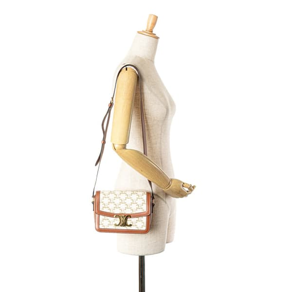 Pre-owned Celine Teen Coated Canvas Triomphe Crossbody White