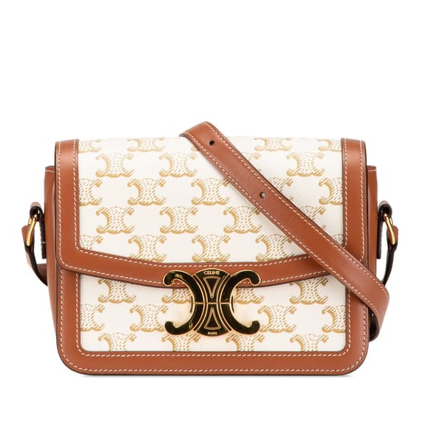 Pre-owned Celine Teen Coated Canvas Triomphe Crossbody White