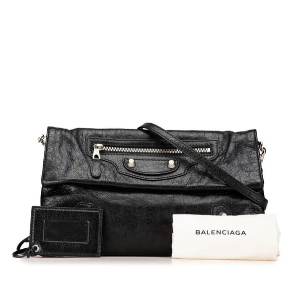 Pre-owned Balenciaga Lambskin Motocross Giant 12 Envelope Crossbody Black