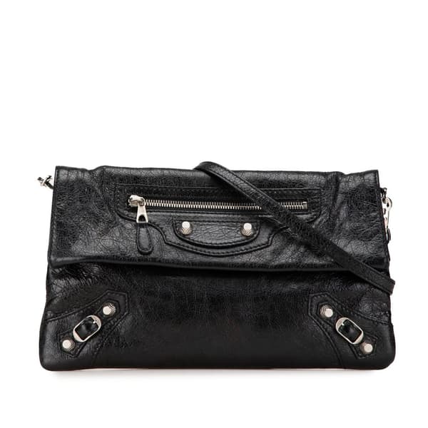 Pre-owned Balenciaga Lambskin Motocross Giant 12 Envelope Crossbody Black