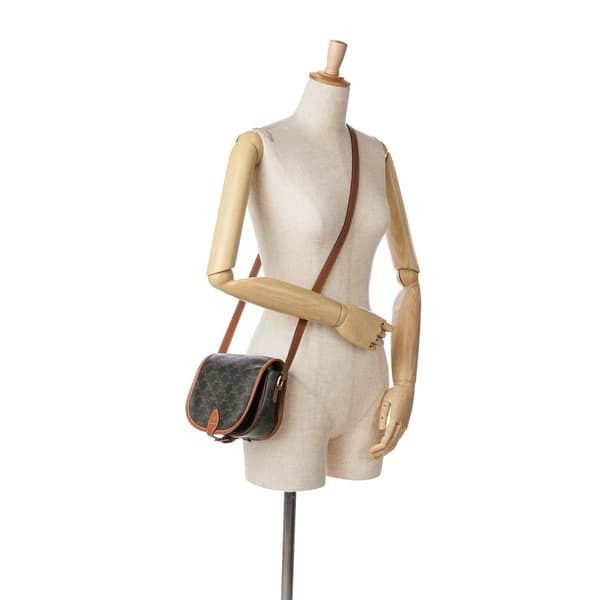Pre-owned Celine Medium Triomphe Coated Canvas Folco Crossbody Brown