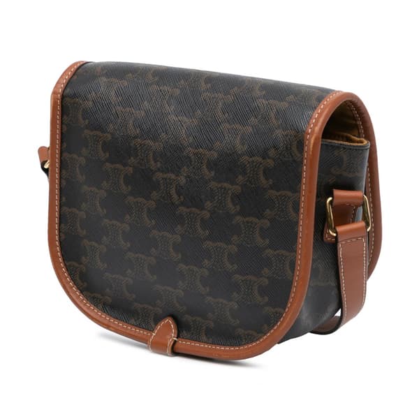 Pre-owned Celine Medium Triomphe Coated Canvas Folco Crossbody Brown