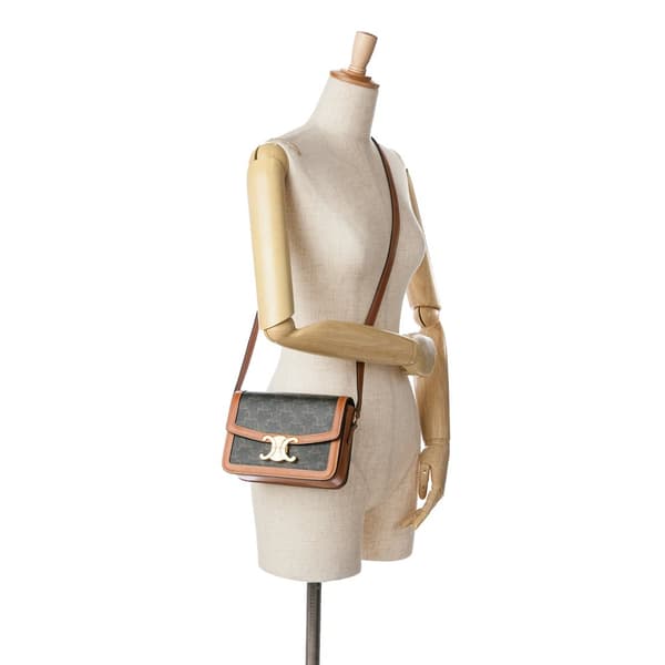 Pre-owned Celine Teen Coated Canvas Triomphe Crossbody Brown