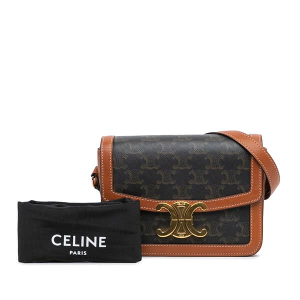Pre-owned Celine Teen Coated Canvas Triomphe Crossbody Brown