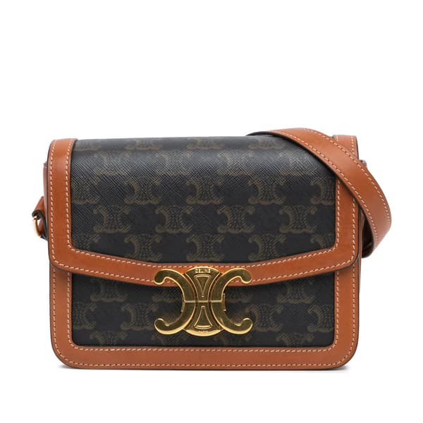 Pre-owned Celine Teen Coated Canvas Triomphe Crossbody Brown