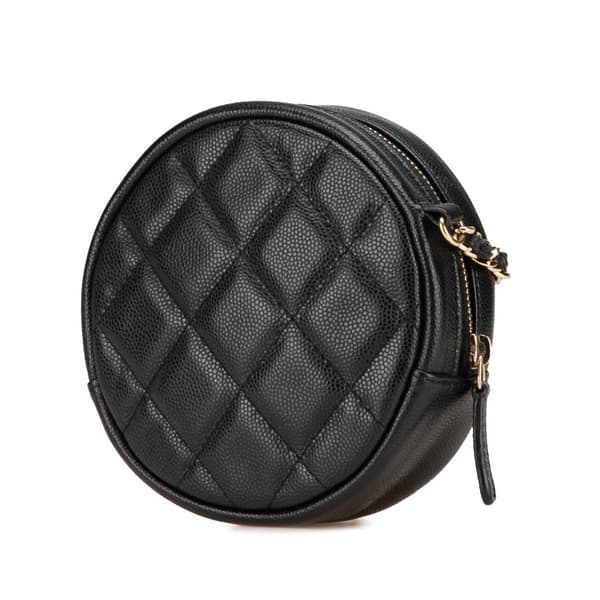 Pre-owned Chanel CC Quilted Caviar Round Clutch With Chain Black