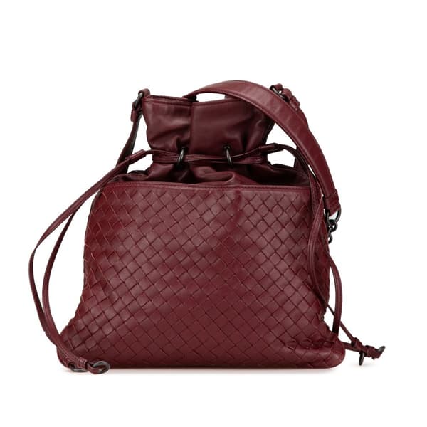 Pre-owned Bottega Veneta Nappa Intrecciato Drawstring Crossbody Red