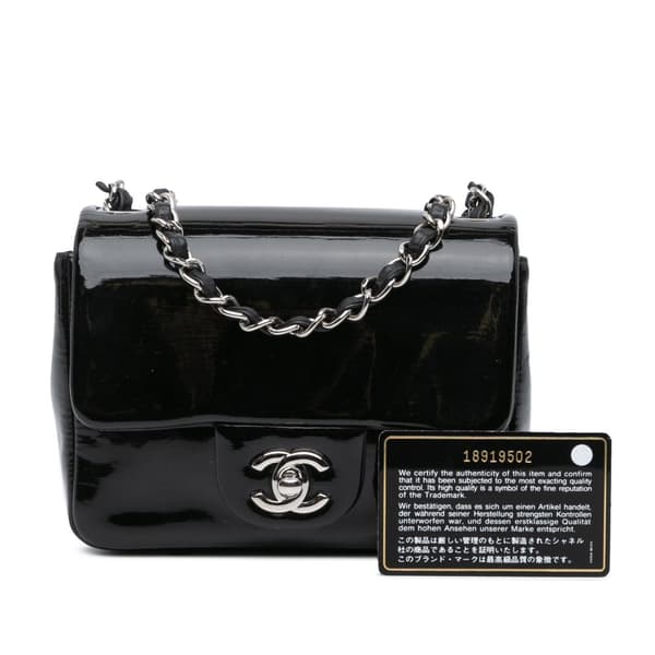 Pre-owned Chanel Mini Square Patent Single Flap Black