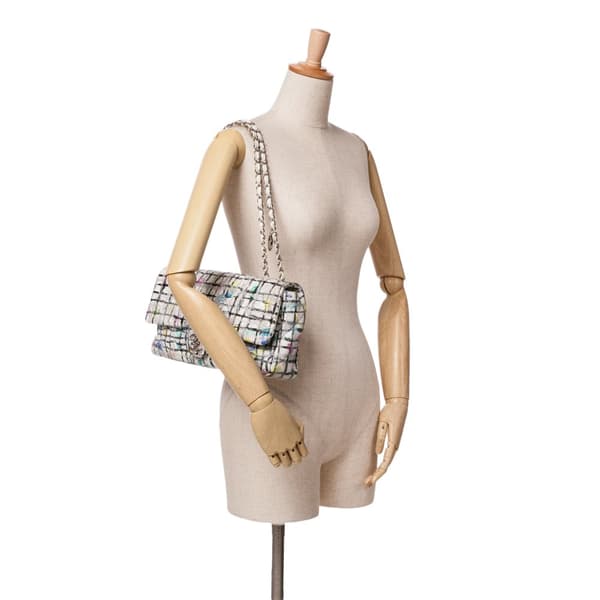 Pre-owned Chanel Medium Calfskin Hand Painted Graffiti Flap White