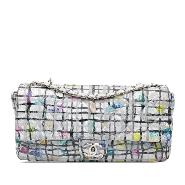 Pre-owned Chanel Medium Calfskin Hand Painted Graffiti Flap White