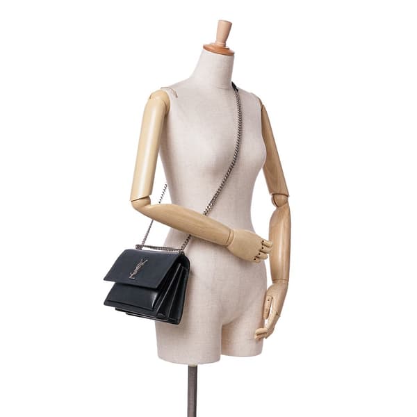 Pre-owned Saint Laurent Medium Leather Monogram Sunset Crossbody Black
