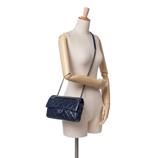 Pre-owned Chanel Medium Aged Calfskin Duo Color Flap Blue