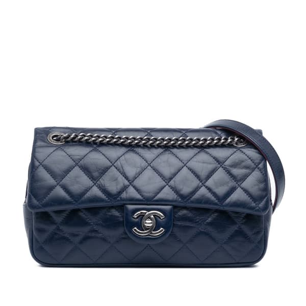Pre-owned Chanel Medium Aged Calfskin Duo Color Flap Blue