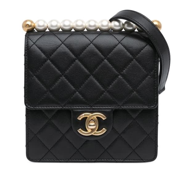 Pre-owned Chanel Small Lambskin Chic Pearls Flap Black