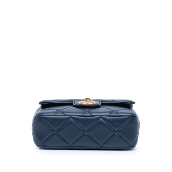 Pre-owned Chanel Mini Square CC Quilted Lambskin Flap Blue