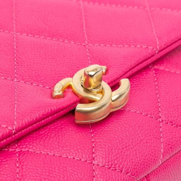Pre-owned Chanel Small Quilted Caviar Chain Melody Flap Pink