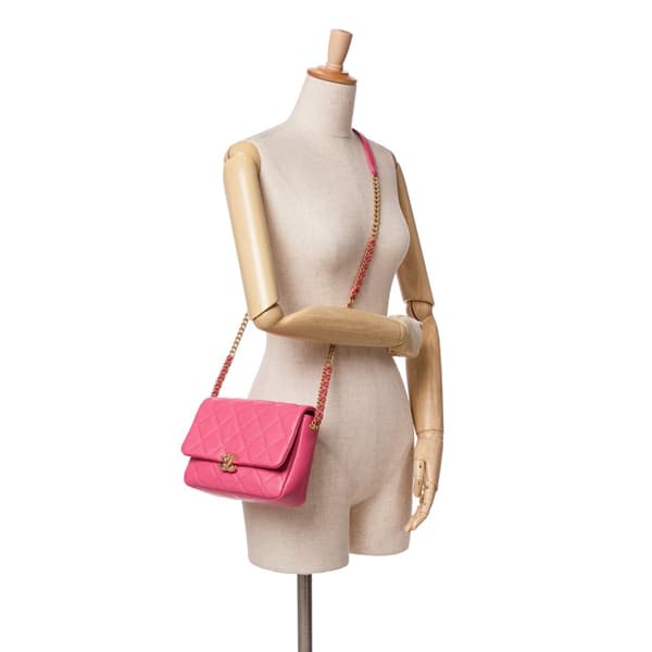 Pre-owned Chanel Small Quilted Caviar Chain Melody Flap Pink