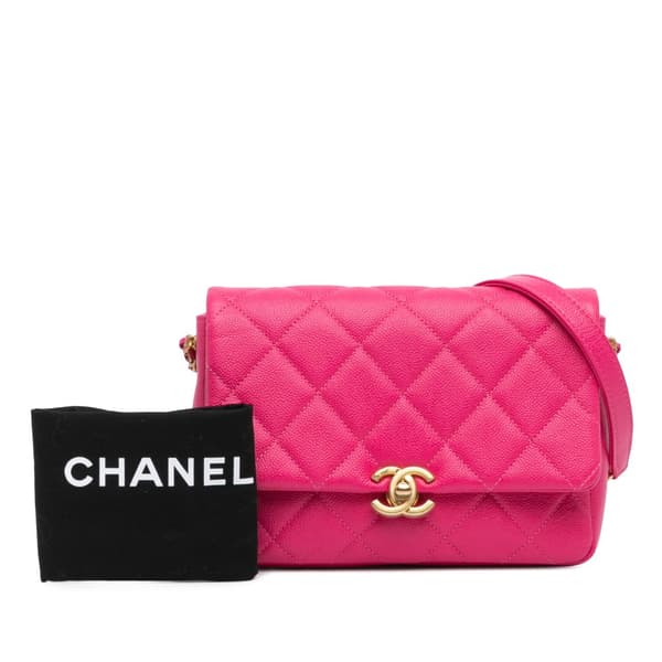 Pre-owned Chanel Small Quilted Caviar Chain Melody Flap Pink